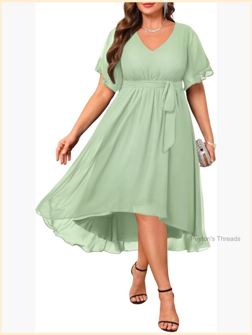 Plus Size V Neck Short Sleeve High Low Chiffon Cocktail Dress